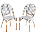 BOSMILLER French Bistro Chairs Set of 2, Hand-Woven PE Rattan Outdoor Armless Dining Chairs with Metal Frame for Garden Balcony, White/Black