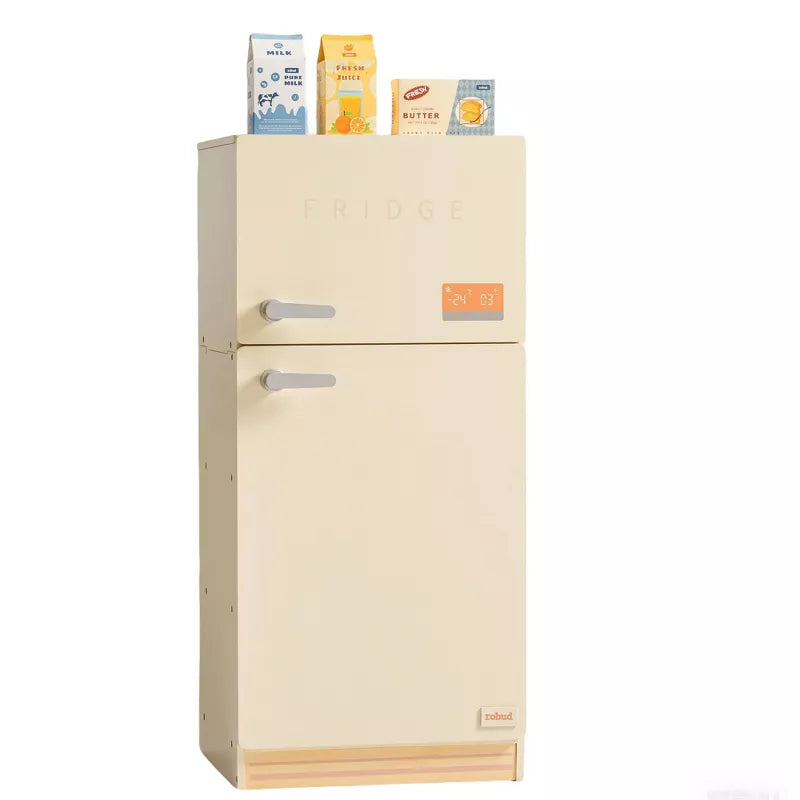ROBOTIME Play Food and Toy Kitchens, Play Kitchen Playset with Accessories, Fridge Refrigerator Wooden Toy Set for Toddlers, Yellow,