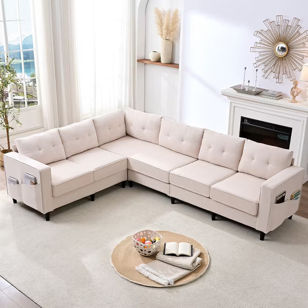 Mjkone 108"Snowflake Velvet Oversized Modular Sectional Sofa, L-Shaped Sectional Sofas with Side Pocket, Large 6 Seater Corner Sofa