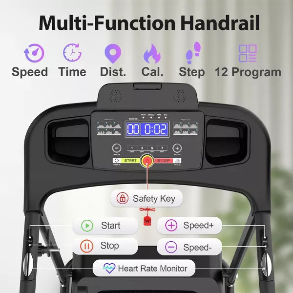 Dexmalle 2.5HP Folding Treadmill Electric Running Machine W/Bluetooth App Self-standing