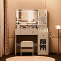 LIKEPAY Vanity Desk with Mirror, Power Outlet, Hair Dryer Bracket, Makeup Table with 2 Drawers,3 Color Modes Available for Bedroom