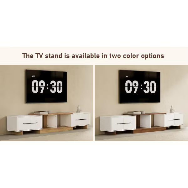 JVNOXK-Modern Entertainment Center with Extendable TV Stand Features 4 Large Storage Cabinets Accommodates up to 120-inch TV Ideal for Living Rooms