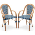 BOSMILLER French Bistro Chairs Set of 2, Hand-Woven PE Rattan Outdoor Armless Dining Chairs with Metal Frame for Garden Balcony, White/Black