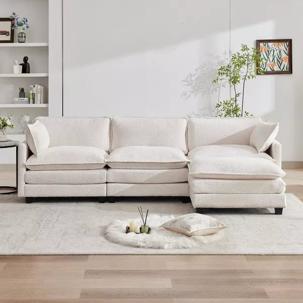 HYLEORY Circle Velvet U-Shaped Sectional Sofa , Indoor Furniture Convertible Modular Sectional Sofa Set with 2 Ottomans for Living Room