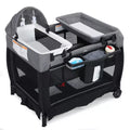Kinder King 4-in-1 Convertible Baby Playard with Bassinet, Diaper Changer, Cradle&Bedside Sleeper, Breathable Mesh, Storage Organizer&Lockable Wheels