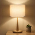 Solid Wood Tapered Base Table Lamp, UL Certified, with Beige Linen Shade and Dimmer Switch for Nightstand & Entryway Decor