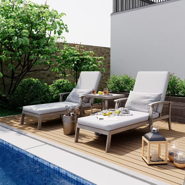 HAPPATIO Aluminum Patio Chaise Lounge, Aluminum Patio Lounge Chair, Pool Lounge Chair with Cushion, Outdoor Chaise Lounge Chair for Deck (Gray)