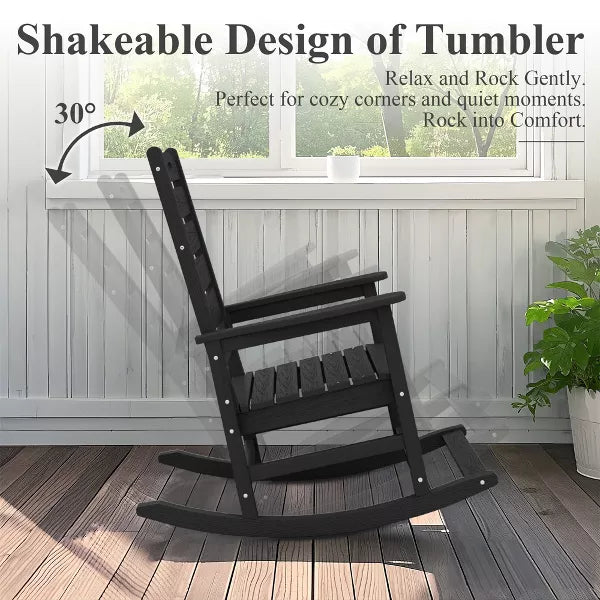 Hyleory Extra Wide HDPE Outdoor Adirondack Rocking Chair with Built-In Footrest and 30° Recline for Ultimate Relaxation