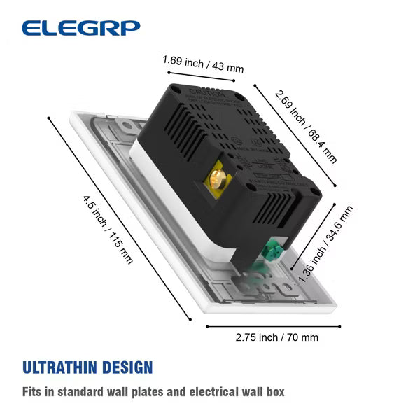 ELEGRP USB Outlet Receptacle, 20W 4.0 Amp USB Wall Outlet, 20 Amp Tamper-Resistant Electrical Outlet with Type A port, UL Listed, Wall Plate Included