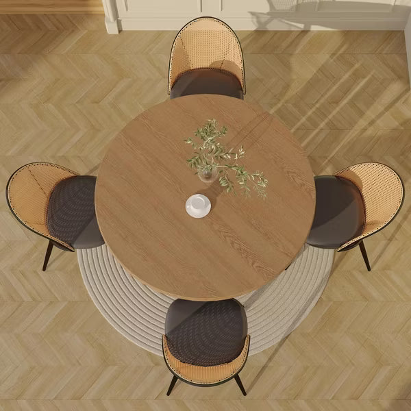 TYBOATLE Rattan Dining Chairs Set of 4, Black Mid-Century Modern Chairs with Faux Leather Cushion & Adjustable Foot Pads for Kitchen or Dining Room