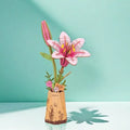 Robotime 3D Puzzles Pink Lily DIY Model Building Kits Artifical Flower Toys for Thanksgiving Mother's Day, Multicolored, 9.65"*6.5"*1.65"