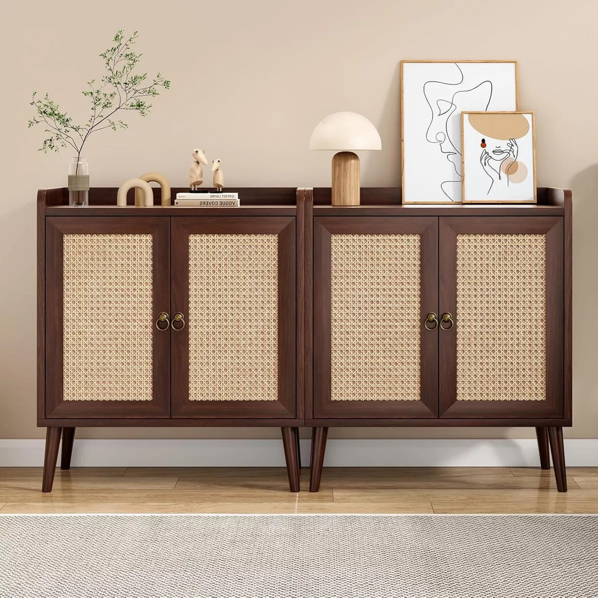 Fontoi Decorative Storage Cabinets, Sideboard Cabinet with Storage, Cabinet with 2 Doors, Storage Cabinet with Baffle Strip, Brown, 15"*26.4"*30"