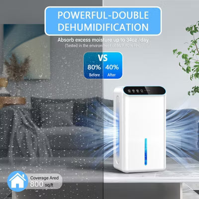 Teendow Boglvr Dehumidifier for Home,800 Sq.Ft Auto Shut-Off,Quiet Dual-Core Design,Sleep Mode&Timer for Bedroom,Bathroom & Basement,7-Color Light