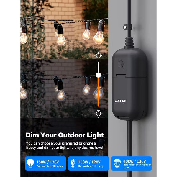 ELEGRP Smart Outdoor Dimmer Plug, Dimmer for Outdoor String Lights, Works with Alexa & Google Home, Voice & Remote Control