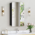 Mira 14" x 24" Rounded Corner Metal Framed Medicine Cabinet with Mirror Door for Bathroom,Black