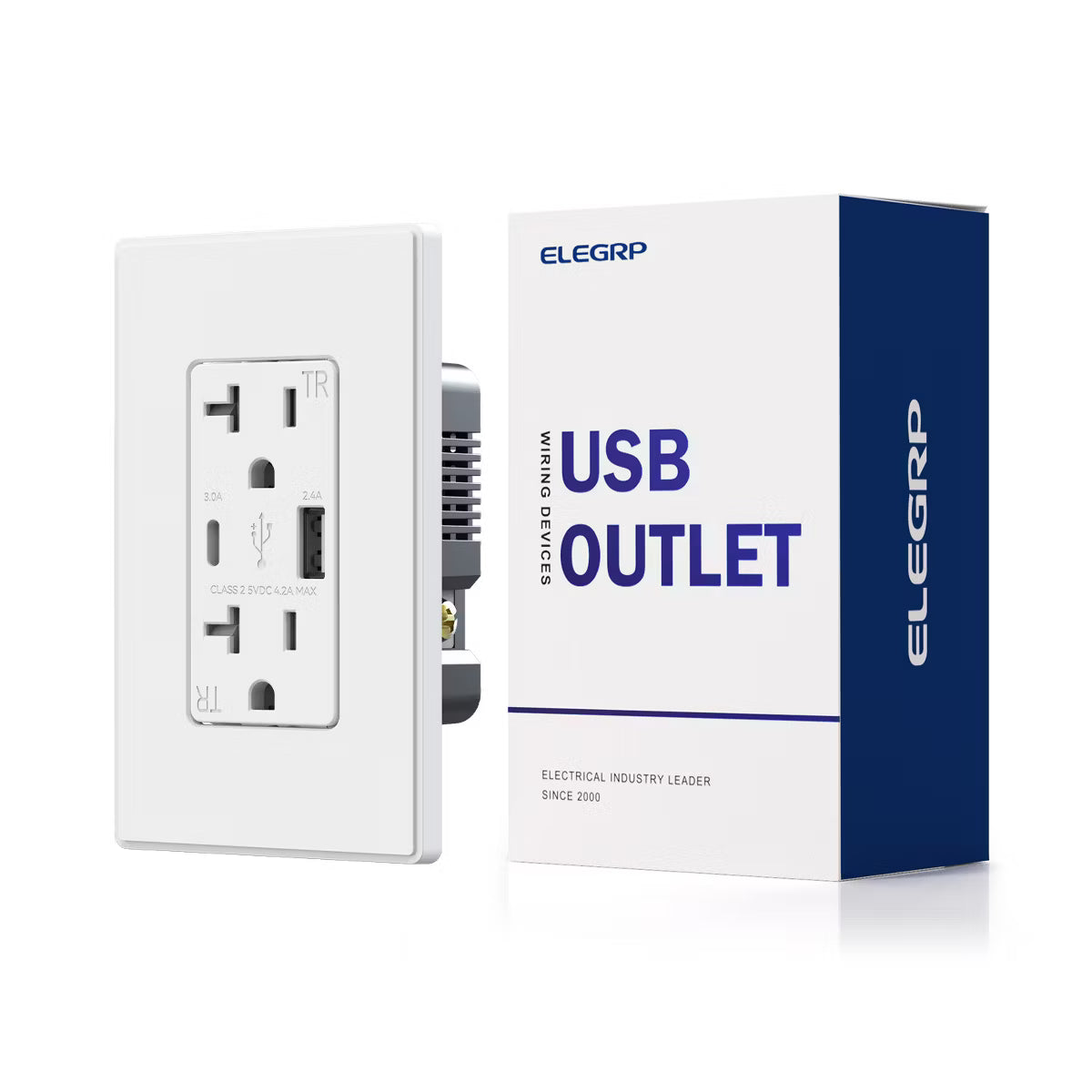 ELEGRP USB Outlet Receptacle, 20 Amp Outlet with USB C and USB A Port,21W Duplex Tamper Resistant Wall Outlet, Wall Plate Included, UL Listed, White