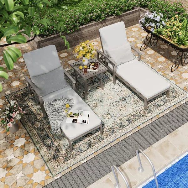 HAPPATIO Aluminum Patio Chaise Lounge, Aluminum Patio Lounge Chair, Pool Lounge Chair with Cushion, Outdoor Chaise Lounge Chair for Deck (Gray)
