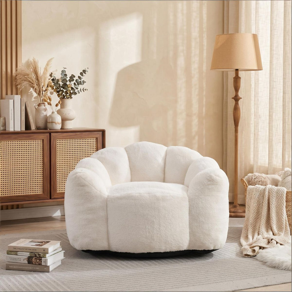 Lotus-Shaped Bean Bag Chair for Adults-Soft Comfy Floor Chaise Lounge Accent Chair with Portable Handle, Cozy Seating for Living Room, Bedroom & Dorm