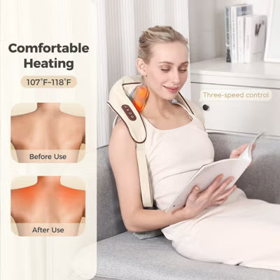 Teendow Neck Massager with Heat Feature, Shoulder Massager, Back Massager, 4 Modes, Muscle Pain Relief for Office, Home & Car, Beige