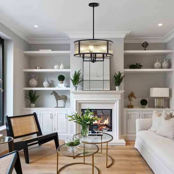 GTCLIGHTING Modern Dining Room Chandelier 20” Black Textured Glass Chandelier Light Fixture Farmhouse Round Hanging Lighting for Dining Room Kitchen