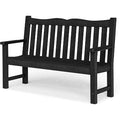 BOSMILLER Outdoor Bench with Cup Holders, HDPE Weatherproof Garden Bench 2-Person, Fade/Rot Resistance Patio Benches for Porch and Park, Black