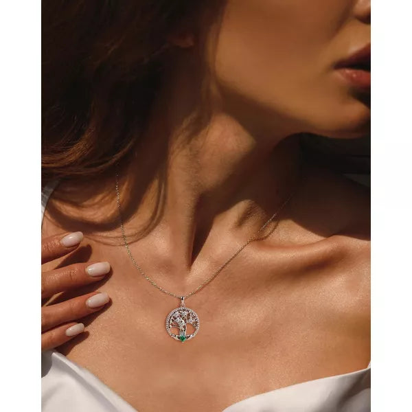 Molenia Tree of Life Necklace, 925 Sterling Silver Tree of Life Birthstone Pendant, Jewelry Gemstone Anniversary Birthday Gifts for Her Women Mom