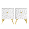 Resenkos 2-Drawer Wood Rectangle Nightstand Set of 2 Side Table Living Room Small End Accent Table, 22" Tall, White