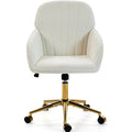 Bosmiller Velvet Home Office Chair, Gold Base and Wheels, Modern Makeup Vanity Chair, Height Adjustable Swivel Desk Chair, Living Room Bedroom, Beige