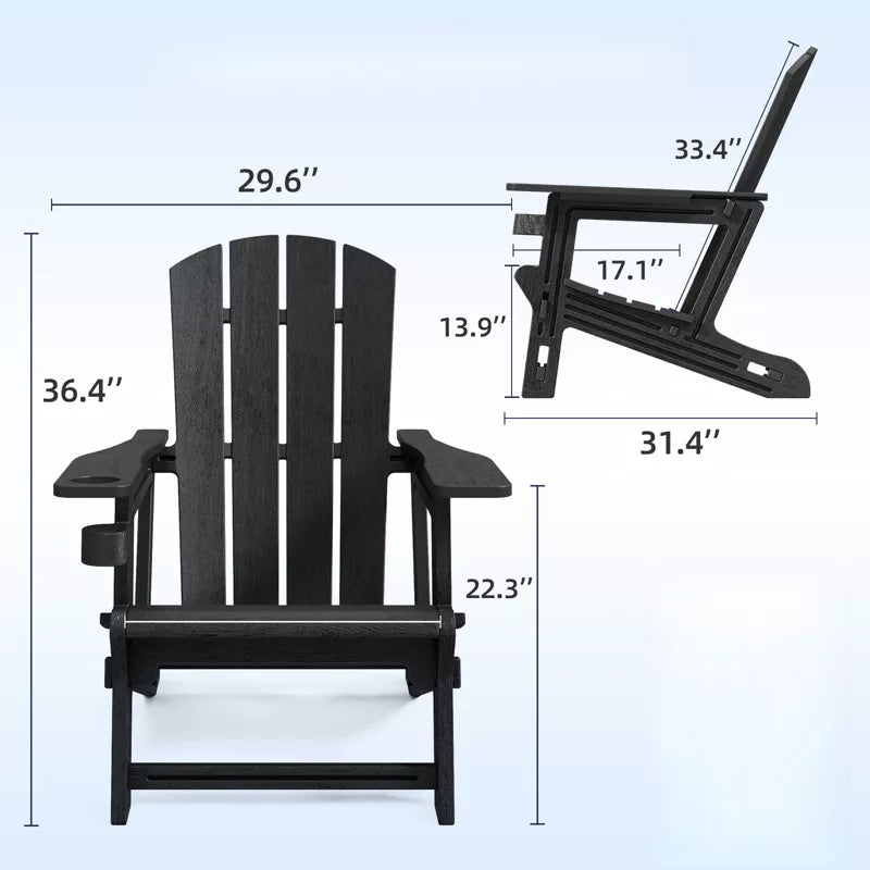 VisioGear Patio Accent Chairs, Patio Adirondack Chair with Cup Holder, Outdoor Comfortable Set for Backyard, Black, 31.4"*29.6"*36.4"