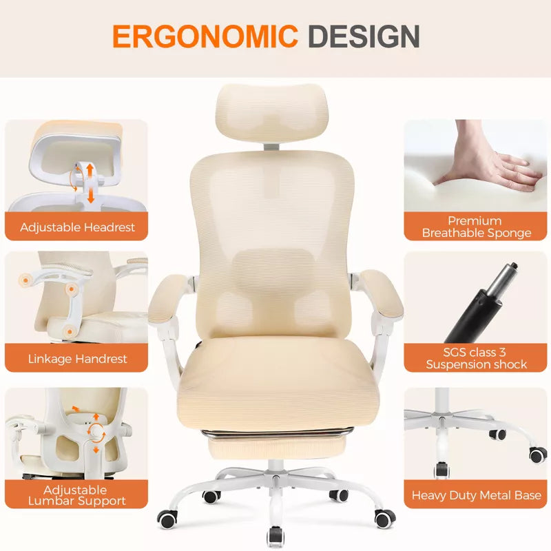 COMHOMA Mesh Office Chair, Ergonomic High Back Executive Chair with Adjustable Lumbar Support, Wide Seat