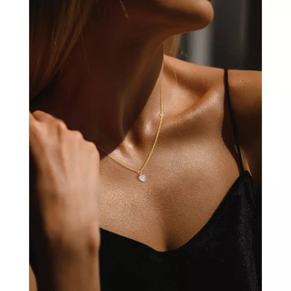 Molenia 14K Gold Heart Necklace for Women, 925 Sterling Silver Love Heart Pendant Choker Necklace Simple Jewelry Mother‘s Day Birthday Gifts for Her