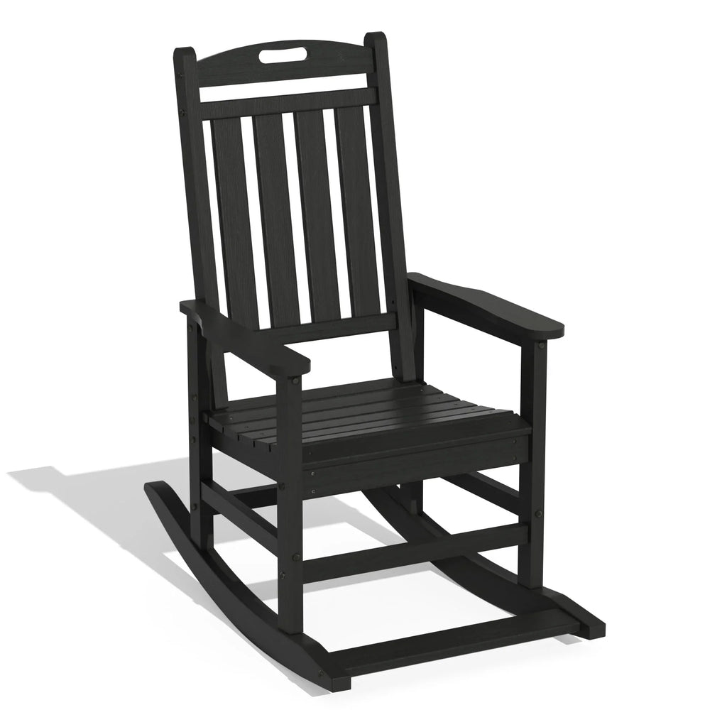 HDPE Outdoor Rocking Chairs , Patio Rocking Chairs with footrest design, Smooth Porch Rocker for Lawn,Porch,Backyard,Indoor and Garden,Black