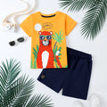HILEELANG Toddler Boy Summer Short Clothes Sets Outfits Easter Cotton Yellow Leopard Tee Shirts Pocket Adjustable Knite Shorts Playwear Sets 2T