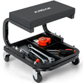 KROAK 14.2 Rolling Creeper Garage/Shop Seat with 3 Segmented Tool Tray, 260 Lbs Capacity, 360 2.5 Casters, Comfortable Car Repair Mechanic Stool, Black