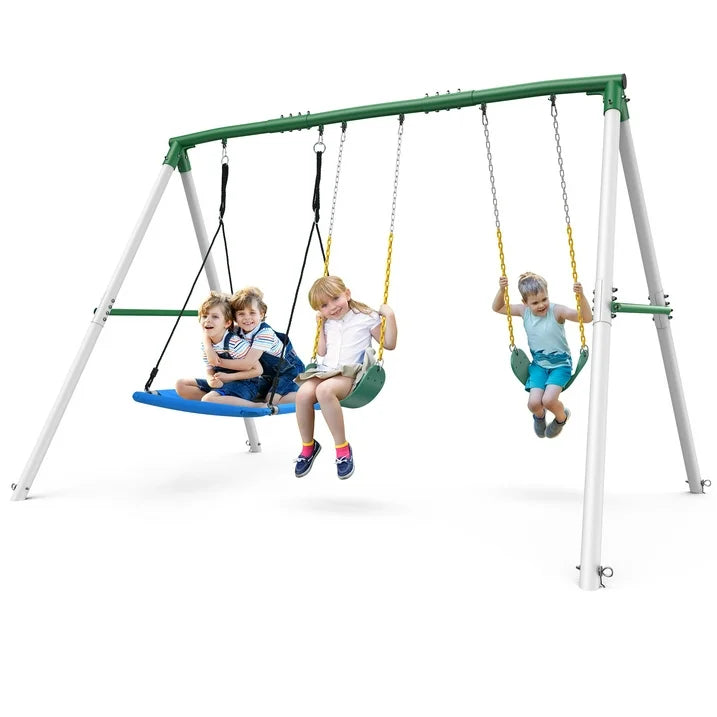 KloKick 600lbs Heavy Duty Swing Set  A Frame Metal Swing Set with Platform Swing  2 Belt Swings for Backyard
