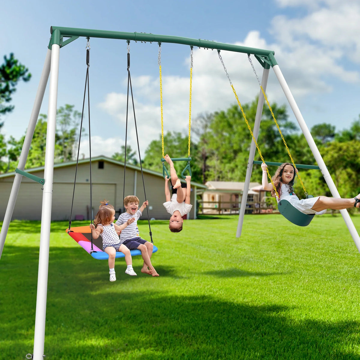 KloKick Heavy Duty Metal Swing Set for Kids  Adults, 600lb Capacity, Includes Trapeze Bar, Belt Swing  Platform Swing for Outdoor Fun