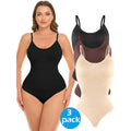 MANIFIQUE 3 Packs Women Shapewear Tummy Control Bodysuit Seamless Sculpting Snatched Waist Body Suit Thong