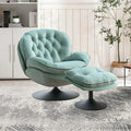 Othniel Teal Velvet Swivel Accent Chair with Ottoman, Round Reading Chair Foot Stool Set, for Living Room, Bedroom