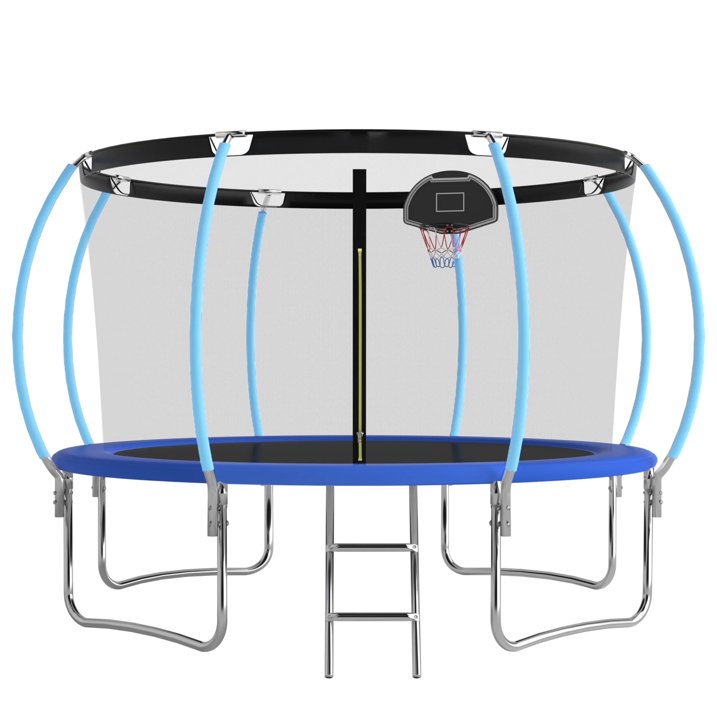 OVATOYS 1200LBS 12FT Trampoline for Adults and Kids,Trampoline with Enclosure,Basketball Hoop, Recreational Trampoline with Ladder, Heavy Duty Trampoline Capacity for 5 6 Kids