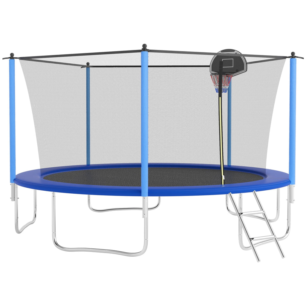 OVATOYS 1400LBS 14FT Trampoline for Adults and Kids,Trampoline with Enclosure,Basketball Hoop, Recreational Trampoline with Ladder, Heavy Duty Trampoline Capacity for 5 6 Kids