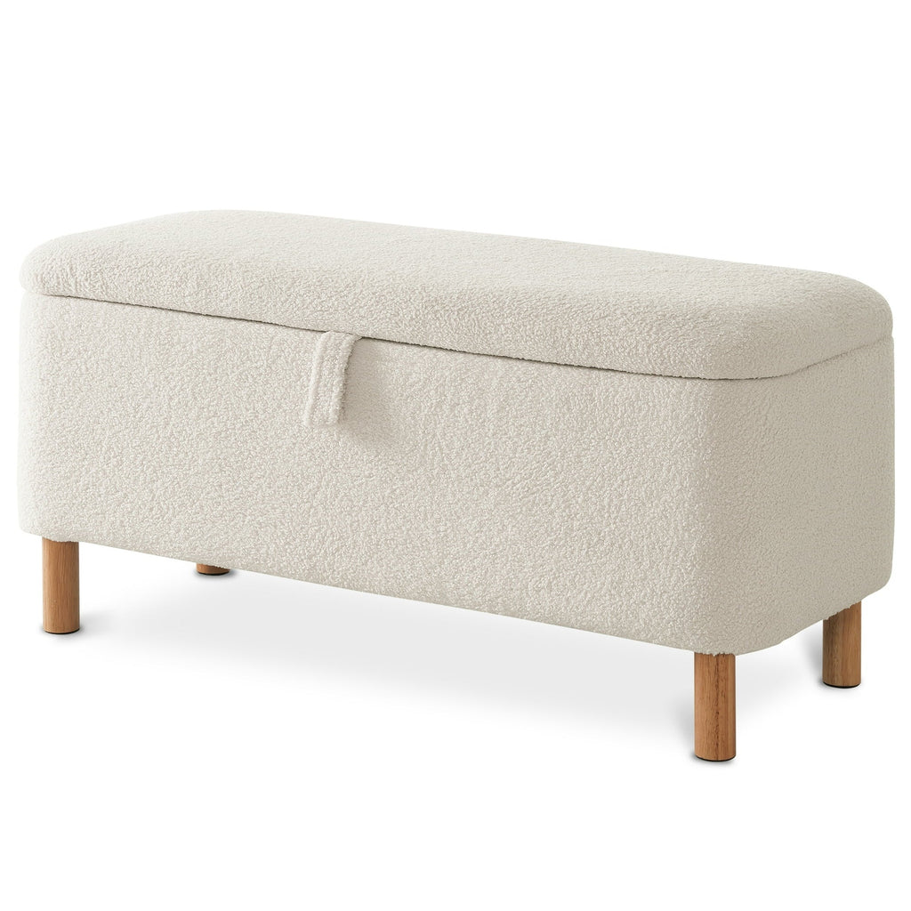 Othniel 39.5" Off-White Boucle Storage Bench Ottoman with Wood Legs for Bedroom End of Bed
