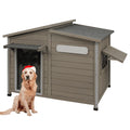 PETSCOSSET Dog House Outdoor Weatherproof Large Wooden Dog Kennel Indoor with Chew-Proof Iron Frame for Medium Dogs