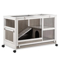 PETSCOSSET Guinea Pig Cages Indoor Wooden Rabbit Hutch with Ramp, Pull-Out Tray, Wheels