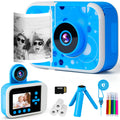 Pink Touch Kids Camera Instant Print, Front Rear Dual Selfie Kids Camera with 1080P Videos, Portable Children Digital Camera with 64GB Card, Best Christmas and birthday gifts for kids aged 3-12, Blue