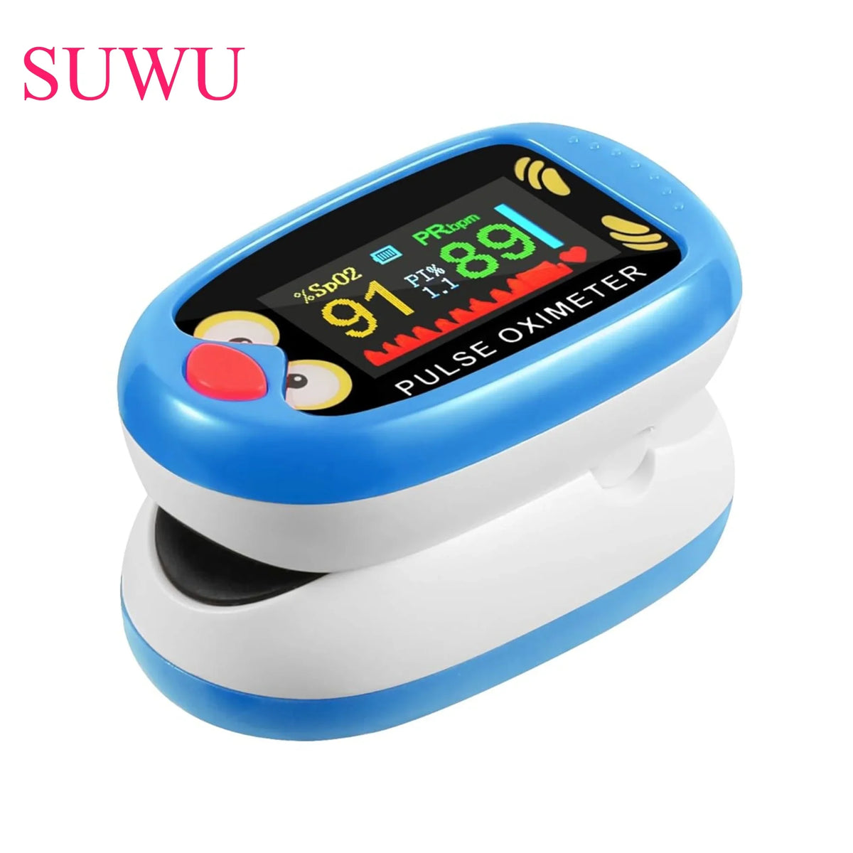 Pulse Oximeter, Rechargeable Oximeter for Kids Children, Blood Oxygen Saturation, Pulse Rate Monitor, Cute Cartoon Design, USB C Charging,Blue
