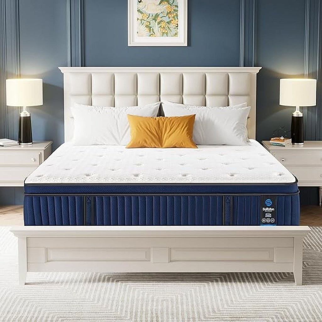 Queen Size Mattress, 14 Inch Ice Silk Foam Mattress in a Box with 7 Premium Layers, Medium Firm Gel Hybrid Mattress with Pressure Relief and Support for Cool Night, CertiPUR-US Certified, 80"x60"x14“