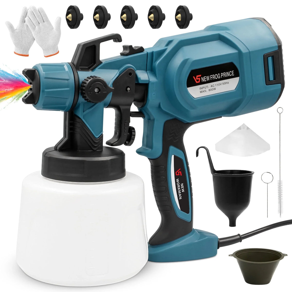 Reichtum Paint Sprayer, 800W HVLP High Power Electric Spray Paint Gun with 1400ml Container, 5 Copper Nozzles  3 Patterns, Spray Gun for Furniture, Fence, Walls, Door Painting