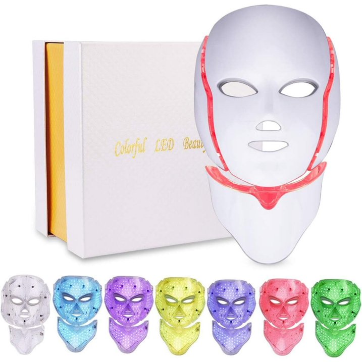 SUWU Red Light Therapy Mask for Face, 7 Colors LED Face Neck Mask Light Therapy, Led Face Mask Light Therapy at Home