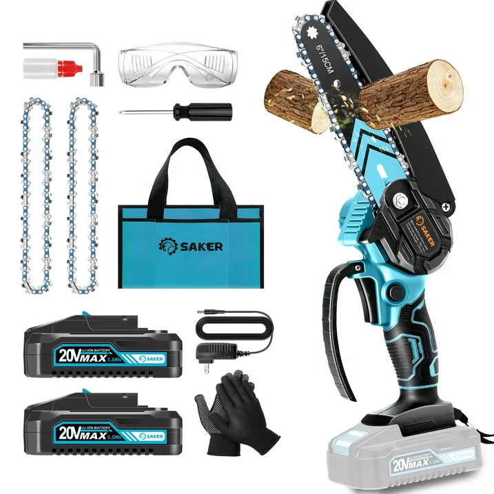 Saker 6 Mini Chainsaw, Cordless Electric Saw for Pruning, Garden  Household, 2 1500mAh Batteries