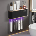 Sentryse Toothbrush Holders, UV Toothbrush Sanitizer and Holder, 5 Cups Electric Tooth Brush Holder Wall Mounted, Black